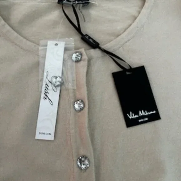 NWT Wool Blend Premium Quality Cream Sweater Cardigan With Rhinestone Buttons - Picture 8 of 9